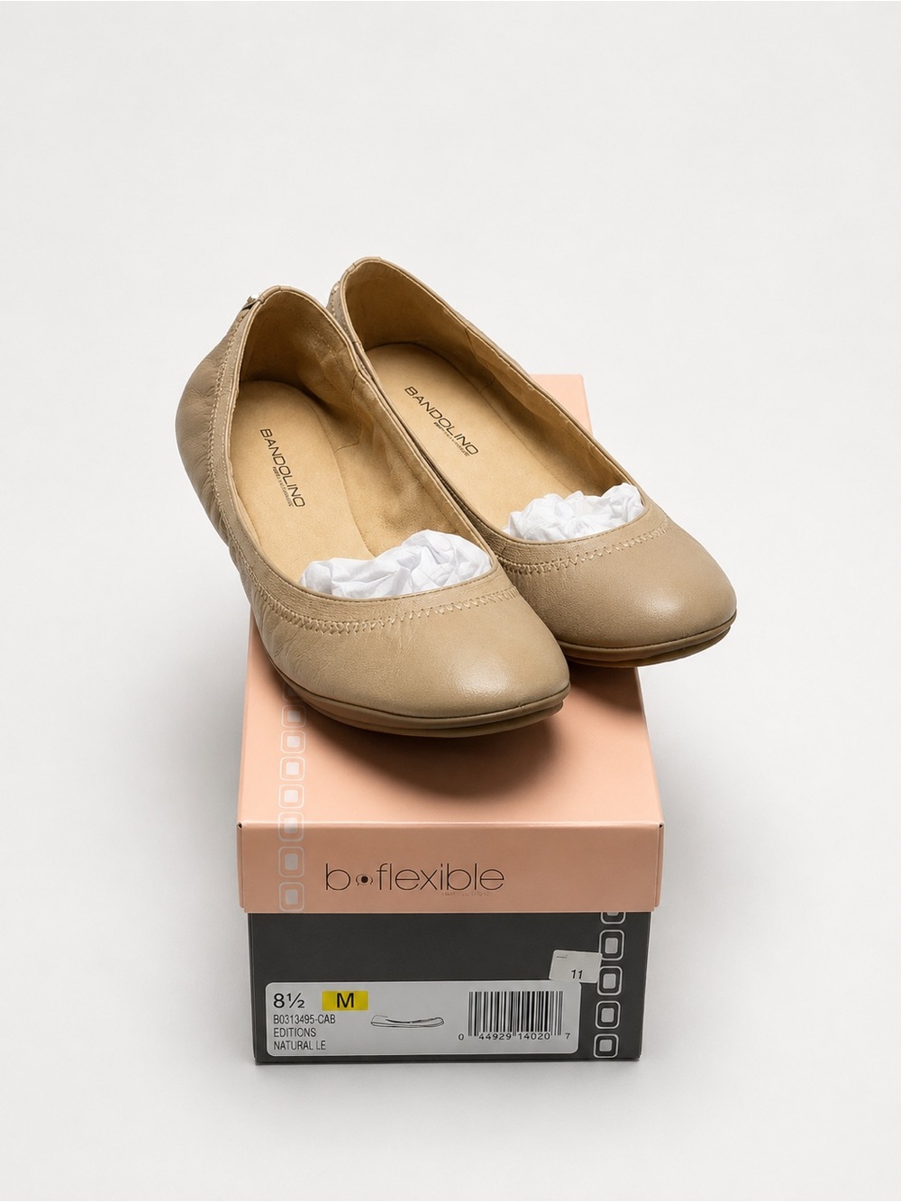 Bandolino Natural Tan Rounded-Toe Ballet Flats